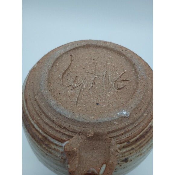 Vtg Art Pottery Mug Signed Lytle Potbelly Tan & Brown - Picture 7 of 10